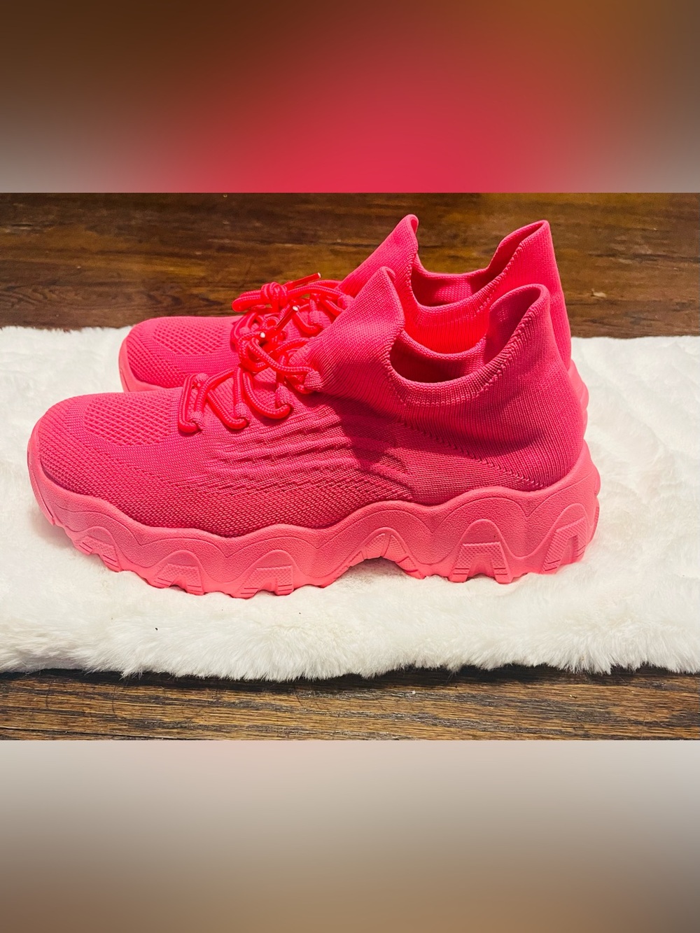 Amazon Women's  casual Bright Pink Chunky Knit Sneakers size 11 - Picture 14 of 14